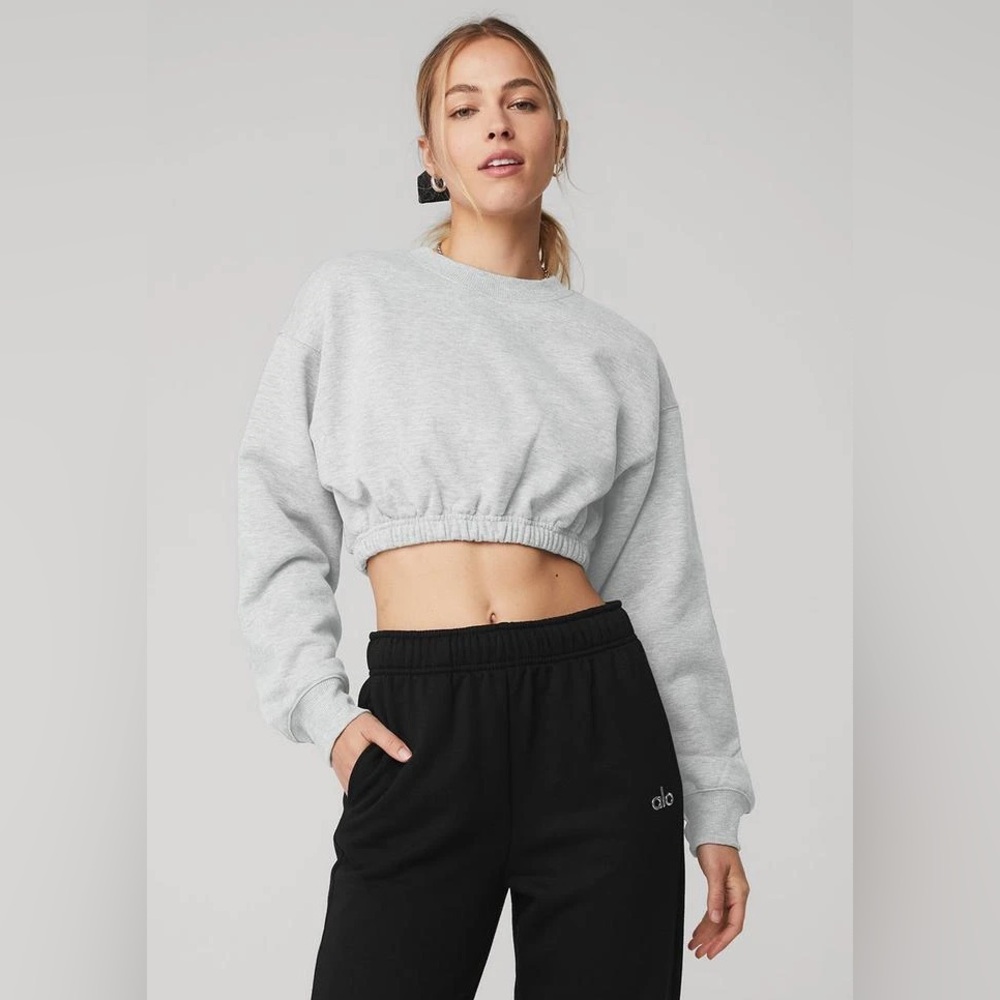 Alo Yoga Devotion Crewneck Cropped Sweatshirt (Grey) - Size XS